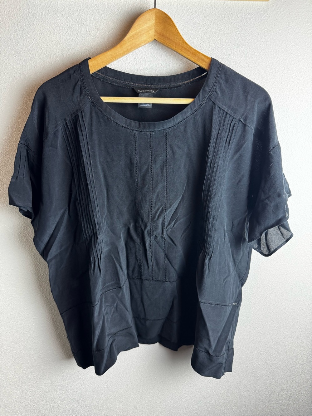 Club Monaco Silk Black Women's Short Sleeve Top